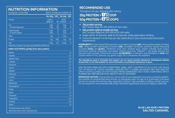 Протеїн сироватковий змішаний USN Blue Lab 100% Whey солона карамель, 476 г