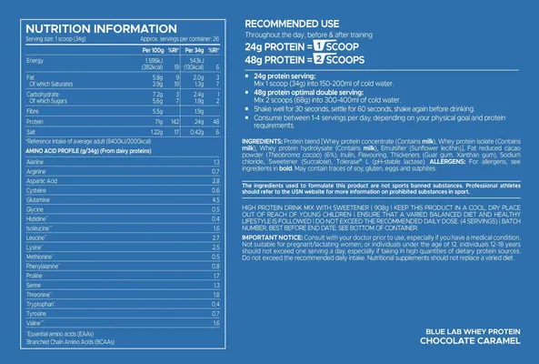 Протеїн сироватковий змішаний USN Blue Lab 100% Whey шоколад та карамель, 908 г