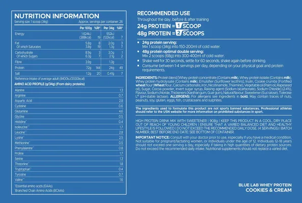 Протеїн сироватковий змішаний USN Blue Lab 100% Whey печиво та крем, 908 г