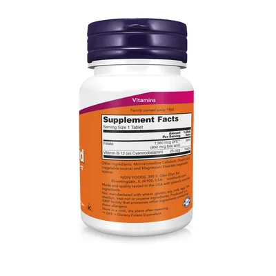 Фолієва кислота NOW Folic Acid 800 мкг with Vitamin B-12 таблетки №30