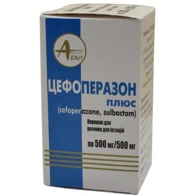 Цефоперазон плюс порошок для р-ну д/ін. по 500 мг/500 мг №1 у флак.