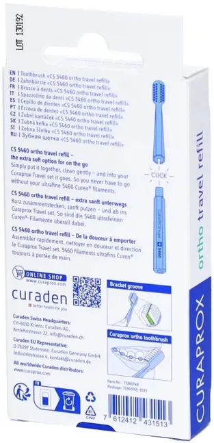 Набір насадок Curaprox Set Travel Ortho на дорожню зубну щітку CS 5460, блакитний, 2 шт