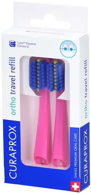 Набор насадок Curaprox Set Travel Ortho на дорожную зубную щетку CS 5460, розовый, 2 шт