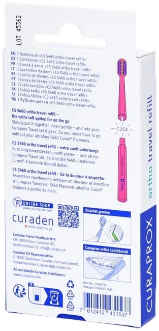 Набор насадок Curaprox Set Travel Ortho на дорожную зубную щетку CS 5460, розовый, 2 шт