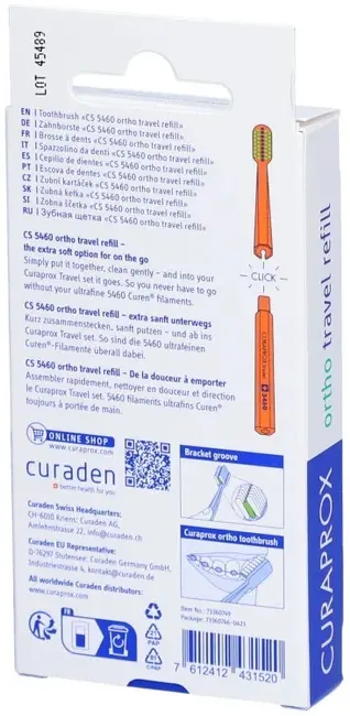 Набір насадок Curaprox Set Travel Ortho на дорожню зубну щітку CS 5460, помаранчевий, 2 шт