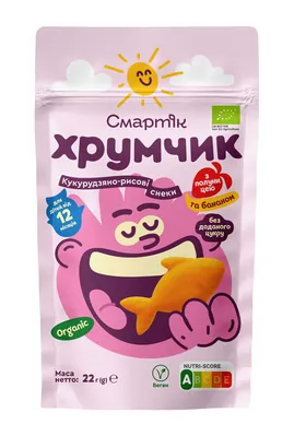 Снеки Смартік Хрумчик органічні кукурудзяно-рисові з бананом та полуницею для дітей з 12 місяців, 22 г