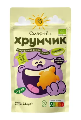Снеки Смартік Хрумчик органічні кукурудзяно-рисові з динею для дітей з 12 місяців, 22 г
