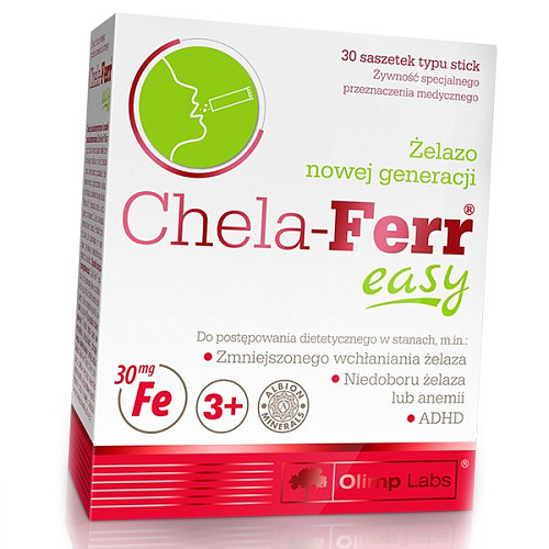Залізо з вітаміном С Olimp Chela-Ferr Easy, малина, 30 пакетів