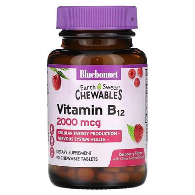 Витамин В12 2000 мкг Bluebonnet Nutrition Earth Sweet Chewables вкус малины, жевательные таблетки № 90