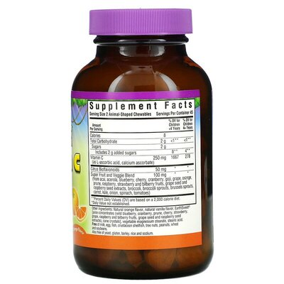Витамин С для детей Bluebonnet Nutrition Rainforest Animalz, вкус апельсина, жевательные конфеты №90