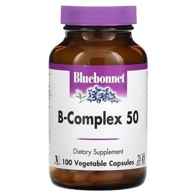 Витамины В-комплекс 50 Bluebonnet Nutrition вегетарианские капсулы №100