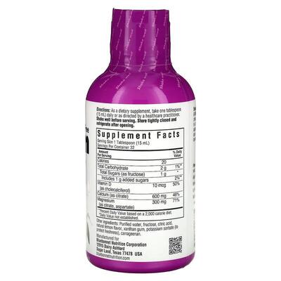 Кальций и Магний цитрат + Витамин D3 Bluebonnet Nutrition вкус лимона, 472 мл