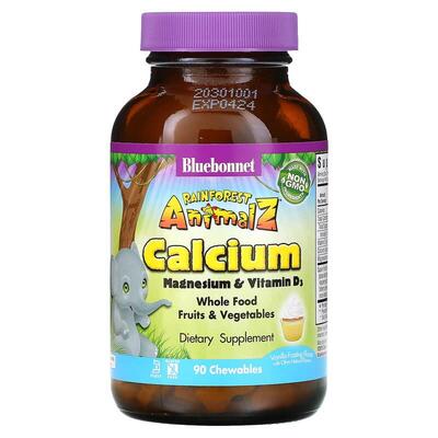 Кальций Магний & Витамин D3 для детей Bluebonnet Nutrition Rainforest Animalz, вкус ваниль, 90 жевательных конфет