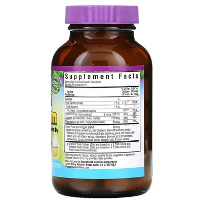 Кальцій Магній & Вітамін D3 для дітей Bluebonnet Nutrition Rainforest Animalz, смак ваніль, 90 жувальних цукерок