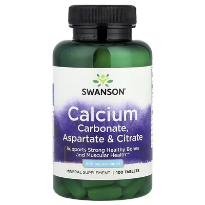Кальцій Swanson Calcium Carbonate, Aspartat & Citrate 500 мг, 100 таблеток