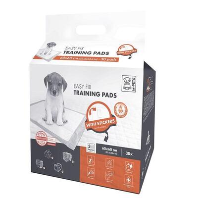 Пеленки M-Pets Easy Fix Training Pads для приучения щенков к туалету с клейкими стикерами для фиксации, размер 60х60 см, 30 штук