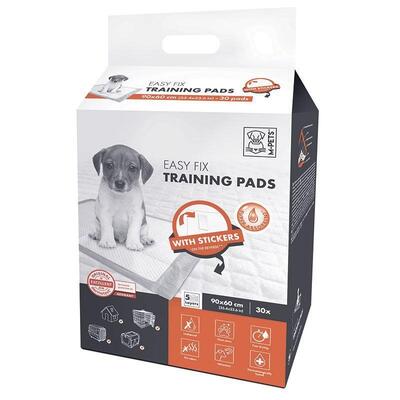 Пеленки M-Pets Easy Fix Training Pads для приучения щенков к туалету с клейкими стикерами для фиксации, размер 90х60 см, 30 штук