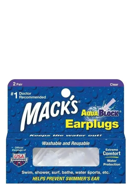 Беруші вкладки вушні MACK`S AquaBlock Earplugs 13 силіконові м'які, захист від води, прозорі, 2 пари