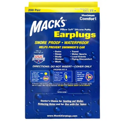 Беруші вкладки вушні MACK`S Pillow Soft Silicone Earplugs 200 силіконові білі, 200 пар