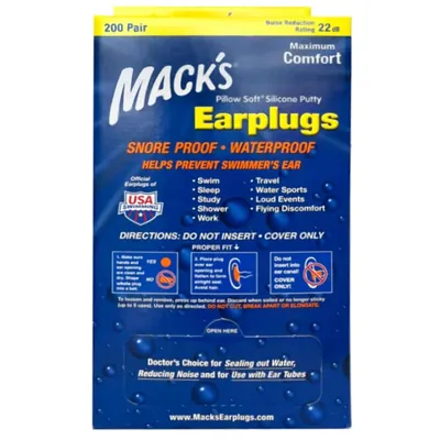 Беруші вкладки вушні MACK`S Pillow Soft Silicone Earplugs 206 силіконові помаранчеві, 200 пар