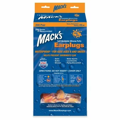 Беруші вкладки вушні MACK`S Pillow Soft Silicone Earplugs Kids Size 210 дитячі силіконові помаранчеві, 200 пар