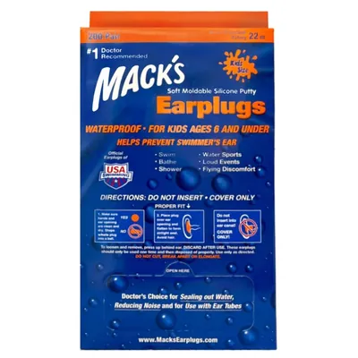Беруші вкладки вушні MACK`S Pillow Soft Silicone Earplugs Kids Size 210 дитячі силіконові помаранчеві, 200 пар
