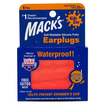 Беруші вкладки вушні MACK`S Pillow Soft Silicone Earplugs Kids Size 10 дитячі силіконові помаранчеві, 6 пар