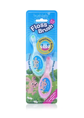 Зубна щітка Brush-Baby FlossBrush 0-3 роки, мікс кольорів, 2 шт