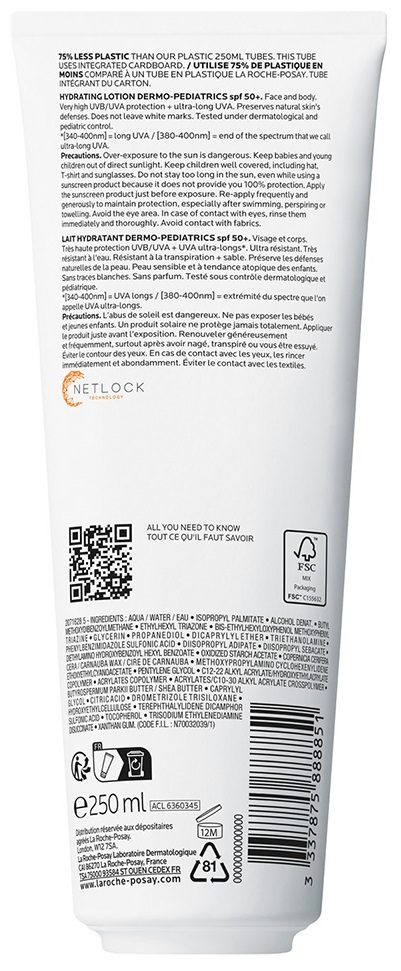 Молочко La Roche Posay Anthelios UVMune 400 Dermo-Pediatrics SPF50+ сонцезахисне водостійке зволожувальне для чутливої шкіри дітей, 250 мл