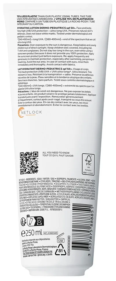 Молочко La Roche-Posay Anthelios UVMune 400 Dermo-Pediatrics SPF50+ сонцезахисне водостійке зволожувальне для чутливої шкіри дітей, 250 мл