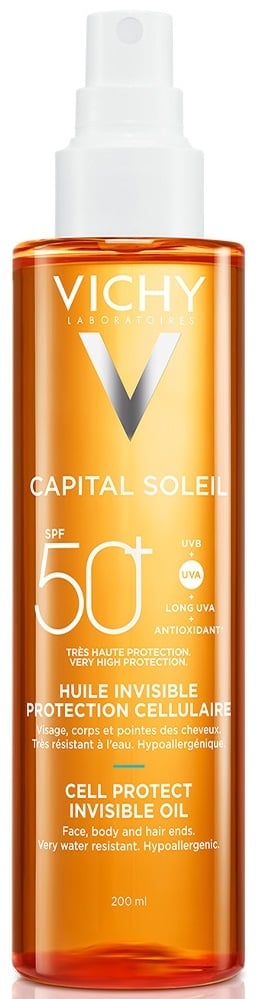 Масло Vichy Capital Soleil SPF50+ солнцезащитное водостойкое для кожи лица, тела и кончиков волос, 200 мл.