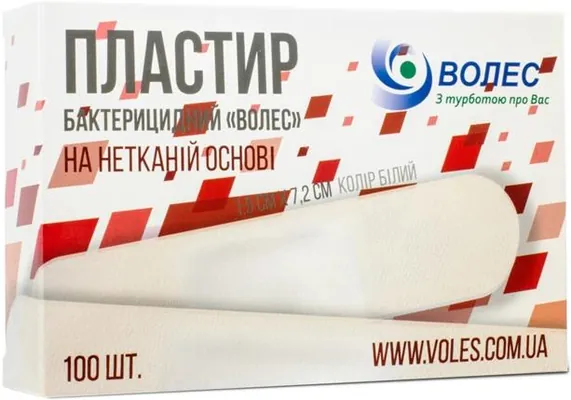 Пластир бактерицидний Волес на нетканій основі, 1,9 см х 7,2 см, 1 штука