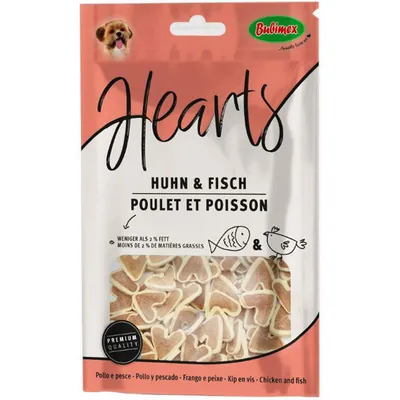 Ласощі Bubimex Chicken and Fish Heart's Сердечка з куркою та рибою для собак, 100 г