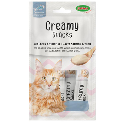 Лакомство Bubimex Creamy Snacks with Salmon and Tuna Снеки кремовые с лососем и тунцем для кошек, 4 стика по 60 г