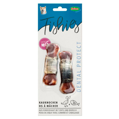 Лакомство жевательные Bubimex Fishies Knotted Chewing Bones with Fish and Duck крученые кости с уткой и треской для собак, 90 г