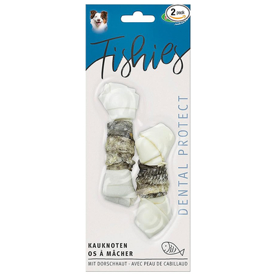 Лакомство жевательные Bubimex Fishies Knotted Chewing Bones with Skin Fish крученые кости с кожей трески для собак, 60 г
