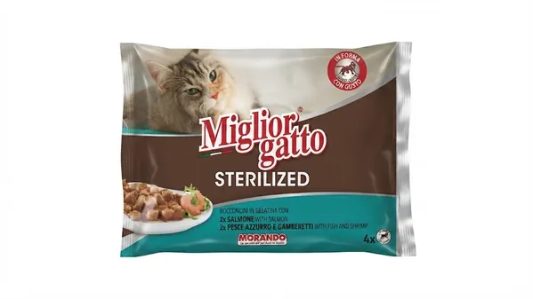 Набір Morando Migliorgatto Sterilized вологий корм для стерилізованих котів лосось/риба та креветки (4 шт по 85 г)
