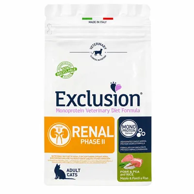 Корм сухий Exclusion Monoprotein Veterinary Diet Renal Phase II для котів при нирковій недостатності свинина, горох та рис, 300 г