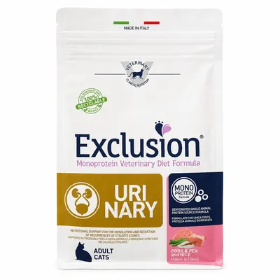 Корм сухий Exclusion Monoprotein Veterinary Diet Urinary для котів при захворюваннях сечовидільної системи свинина, горох та рис, 300 г