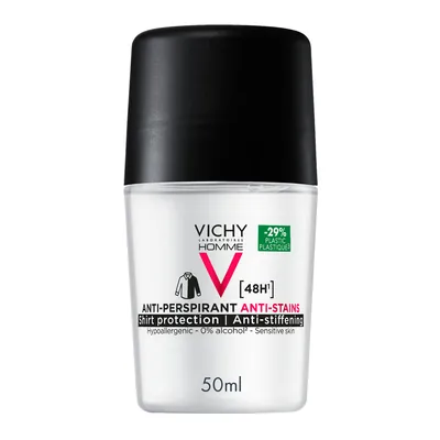Дезодорант-антиперспірант кульковий Vichy Homme 48h для чоловіків проти жовтих та білих плям на одязі, 50 мл