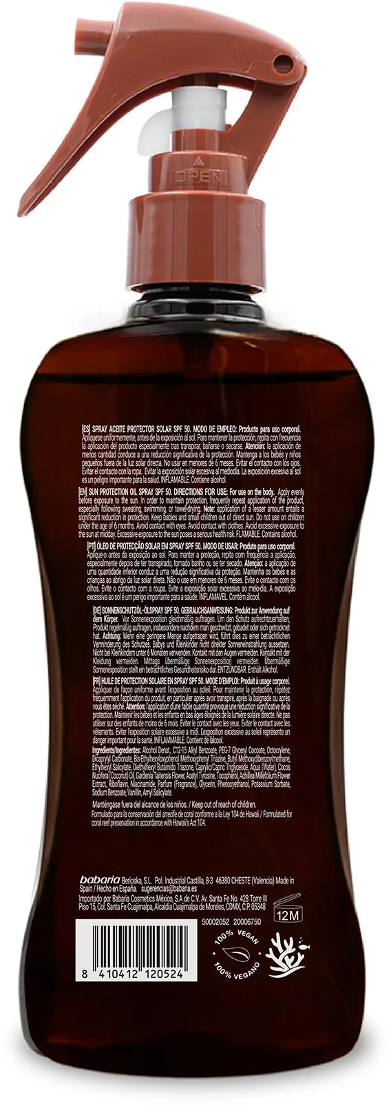 Олія-спрей для тіла Babaria SPF 50 для засмаги з бронзуючим ефектом, 200 мл