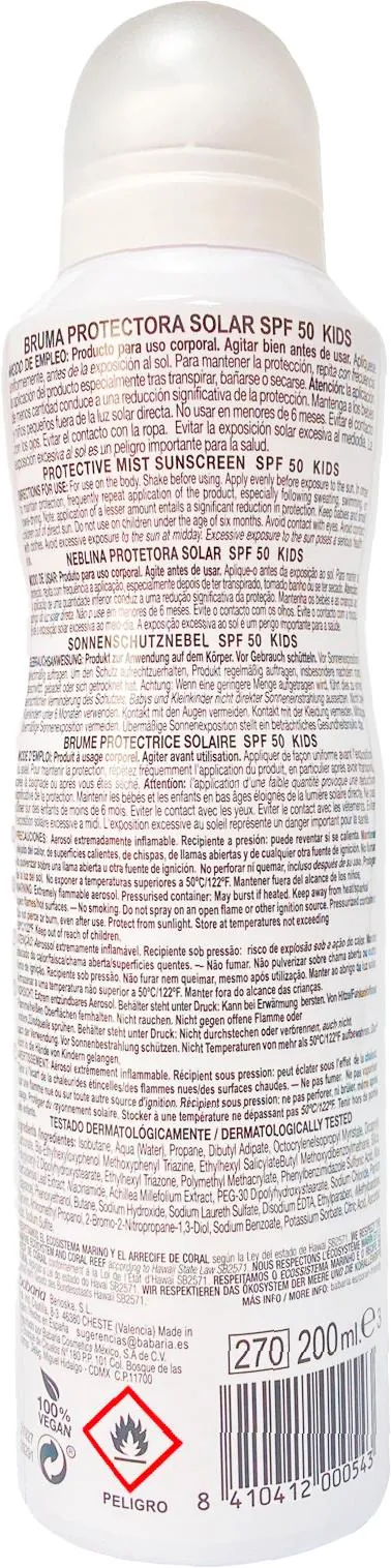 Спрей-міст сонцезахисний Babaria SPF 50 дитячий для чутливої шкіри, 200 мл