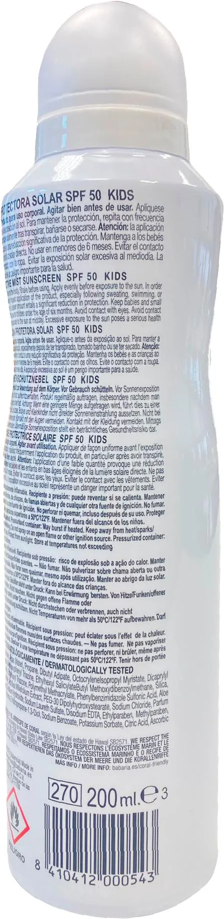 Спрей-міст сонцезахисний Babaria SPF 50 дитячий для чутливої шкіри, 200 мл