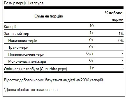 Олія з насіння гарбуза Swanson Pumpkin Seed Oil 1000 мг, 100 гелевих капсул