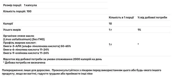 Лляна олія Swanson Flaxseed Oil, 100 капсул