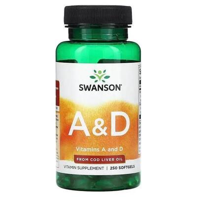 Вітамін А і Д Swanson Vitamins A & D, 250 капсул