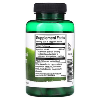 Гриб Агарик бразильский Swanson Agaricus Blazei Mushroom Extract экстракт 500 мг, 90 капсул