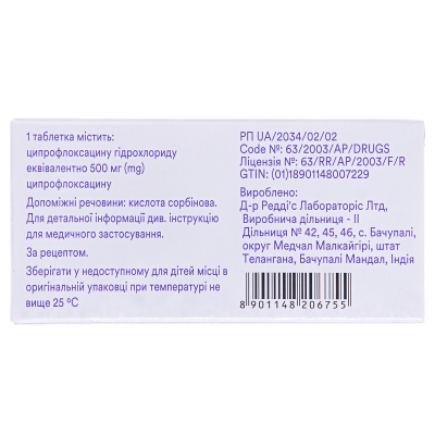 Ципролет таблетки, п/плен. обол. по 500 мг №10