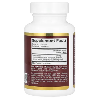 Гриби Рейші California Gold Nutrition Fungiology Reishi, 90 вегетаріанських капсул