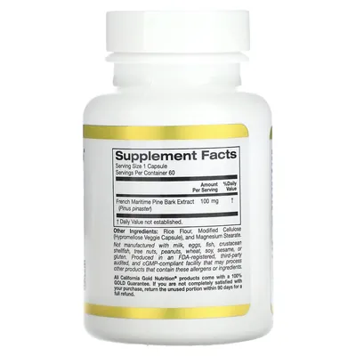 Екстракт кори французької приморської сосни California Gold Nutrition French Maritime Pine Bark 100 мг, 60 вегетаріанських капсул
